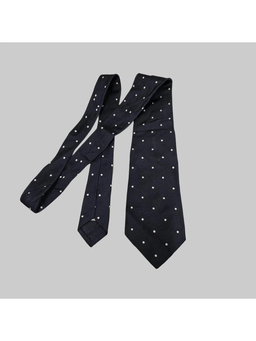 Loro Piana Luxury Tie Necktie SUITS Mes SILK  Dark Navy Polka Dots Long 61x3.3/4